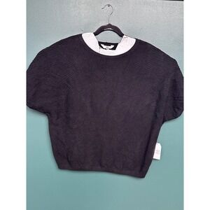 Time and Tru Womens Black Textured Knit Short Sleeve Crew Neck Sweater XL 16-18